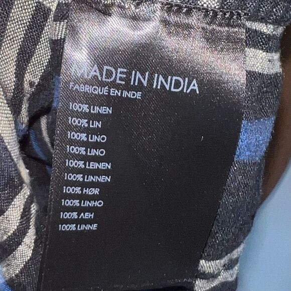 Club Monaco Black Multi Long Sleeve Plaid 100% Linen Button Up Shirt Mens Medium - Picture 12 of 14